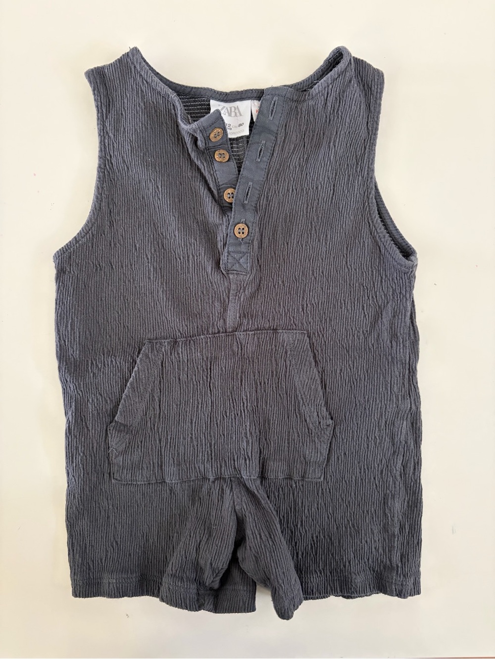 Zara Dark Gray Sleeveless Baby Romper with Front Pocket